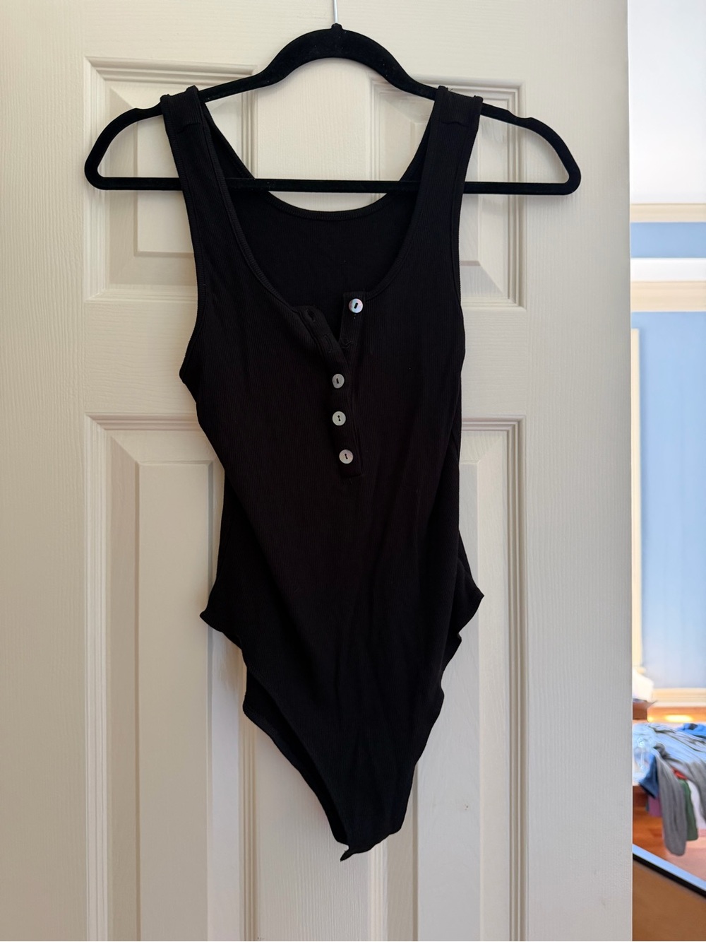 Classic Black Ribbed Button-Front Bodysuit